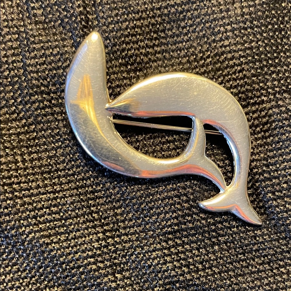 KEN KANTRO Brooch Double Dolphin Pin  Sterling Silver 3” VTG 1986
